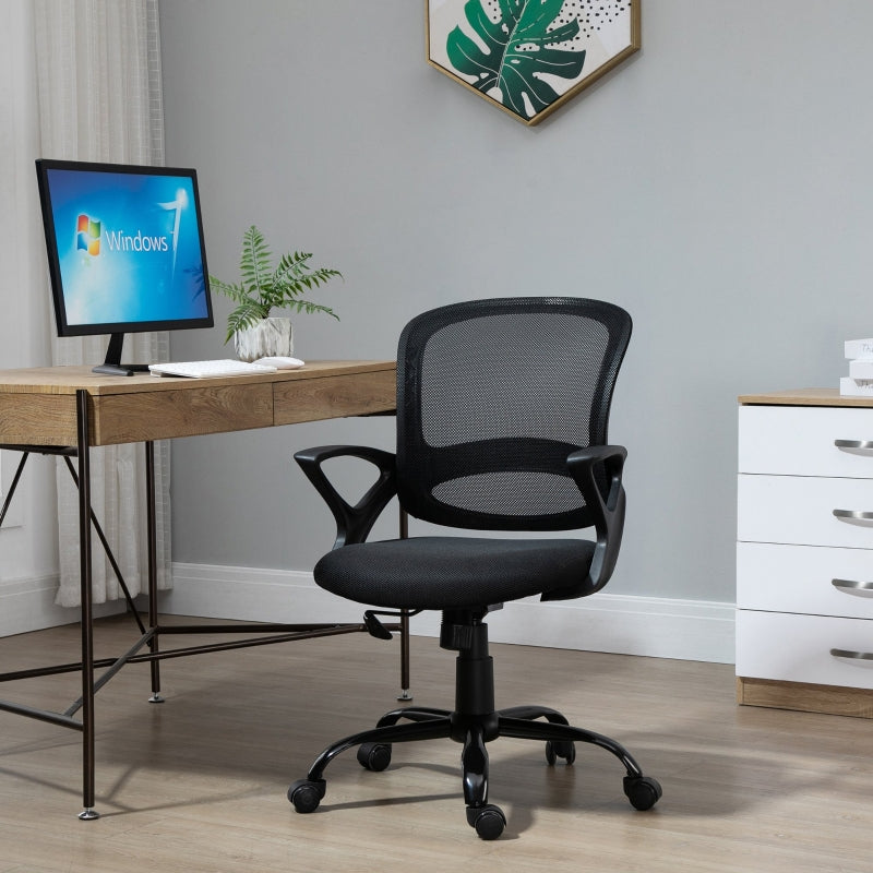 Vinsetto Cadeira de Oficina Ergonômica Basculante com Altura Ajustável Assento Giratório 360° Suporte e Lombar Malha Transpirável 61x61x89-99cm Preto