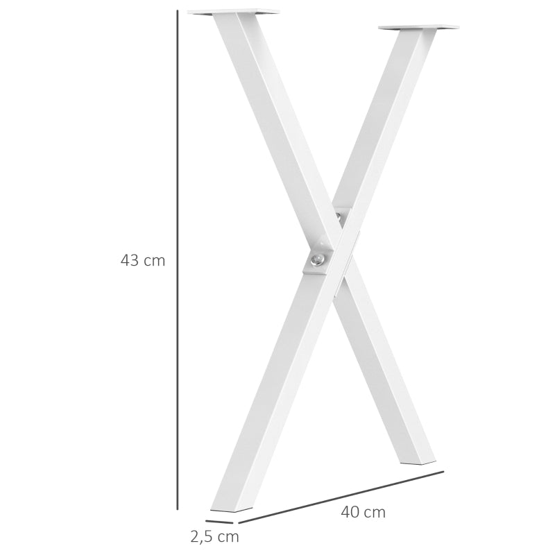 HOMCOM Conjunto de 2 Pés para Mesa Estilo Industrial 40x43cm em Forma de X Pés para Móveis de Aço com Protetores e Parafusos de Montagem Incluídos Branco