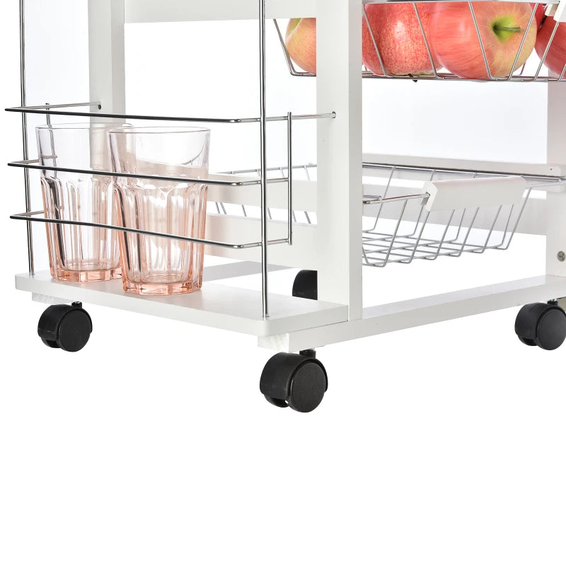 HOMCOM Carrinho de cozinha de 5 níveis com gaveta Cestas Rodas 47x37x83 Branco