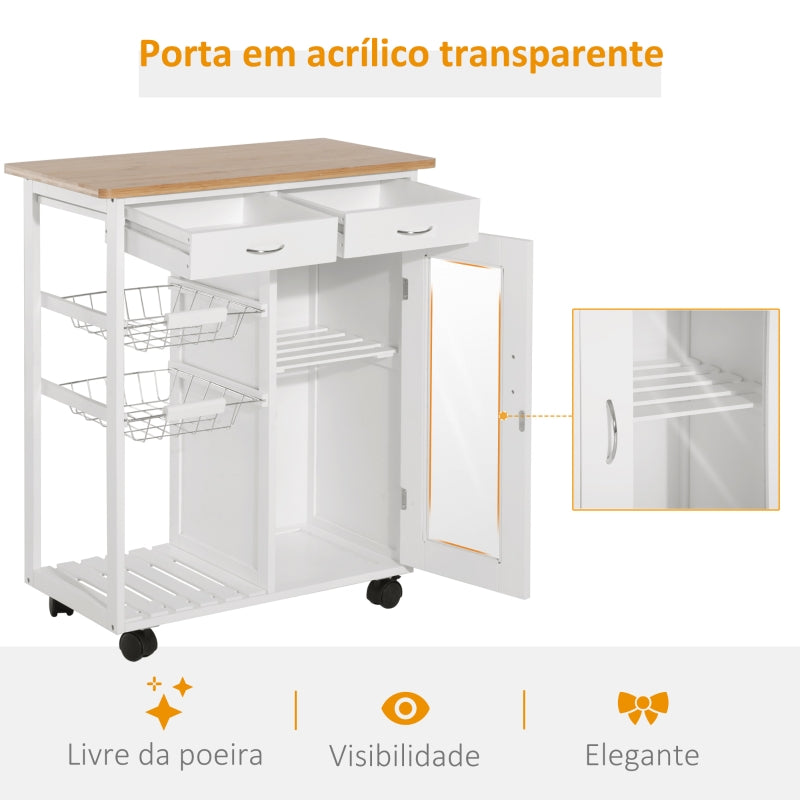 HOMCOM Carrinho de Cozinha de madeira com porta de vidro 70x37x85 cm