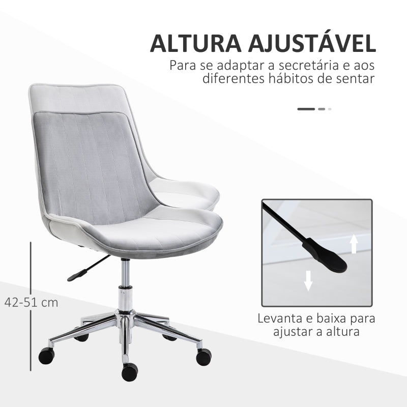 HOMCOM Cadeira de Escritório Operativa Giratória com Altura Ajustável Encosto Estofado em Pelúcia 52,5x60x82-91cm Cinza