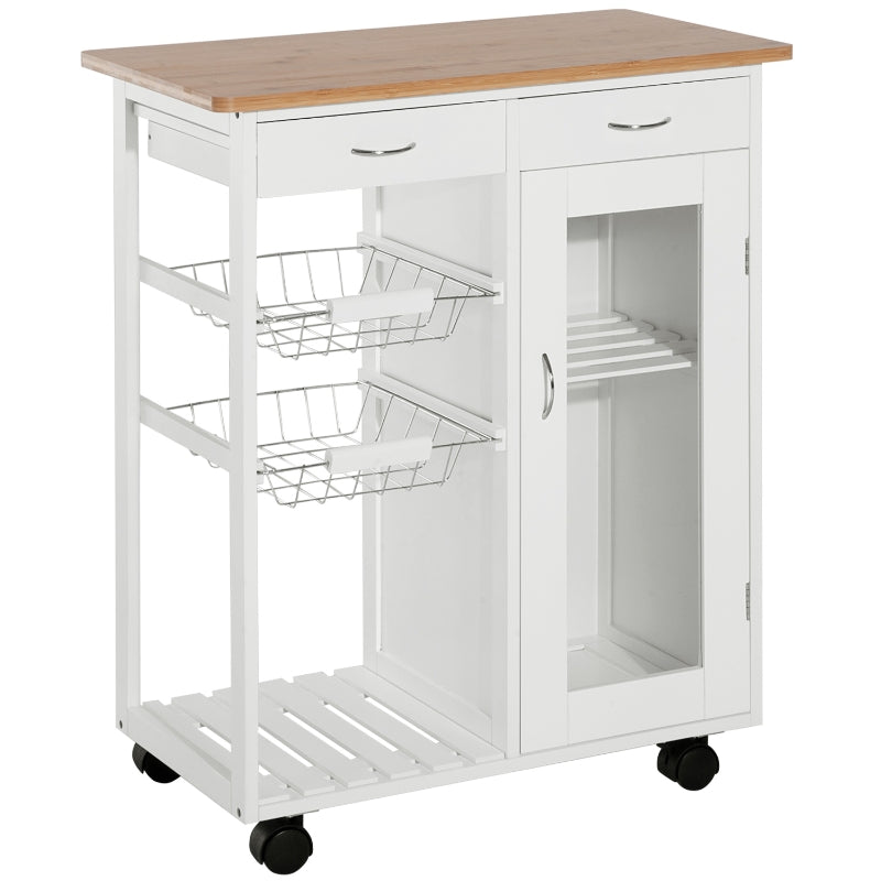 HOMCOM Carrinho de Cozinha de madeira com porta de vidro 70x37x85 cm