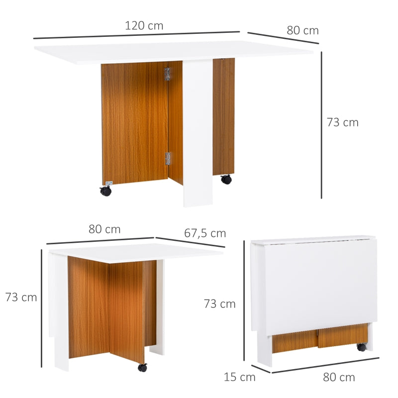 HOMCOM Mesa de Sala de Jantar Dobrável com Rodas Mesa Multifuncional