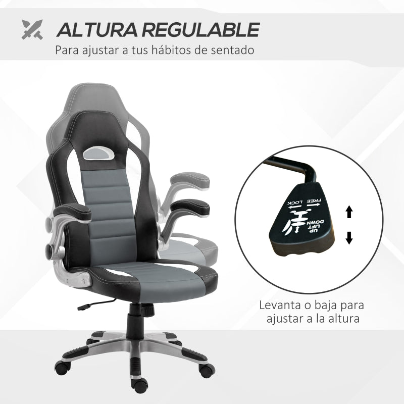 HOMCOM Cadeira de Escritório ergonómica Altura ajustável Com 5 rodas 65x69x(112-122) cm Preto e cinza