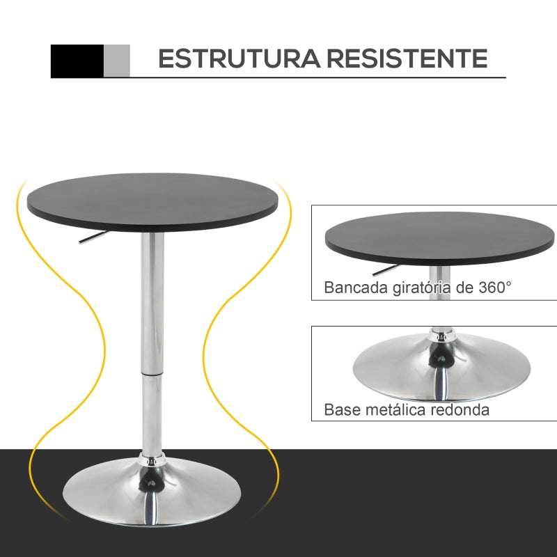 HOMCOM Mesa de bar ajustável em altura com base redonda e antideslizante para cozinha sala de jantar Ø60x69-93 cm Preto