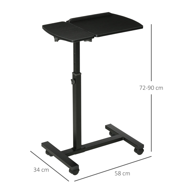 HOMCOM Mesa Auxiliar com Rodas Mesa Lateral para Sofá ou Cama com Altura e Ângulo da Bancada Ajustável e Freios para Dormitório Sala de Estar Escritório 58x34x72-90cm Preto