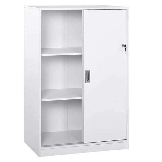 HOMCOM Armário de escritório com 2 portas deslizantes e 3 prateleiras 80x40x120 cm Branco