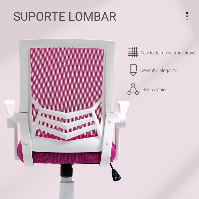 Vinsetto Cadeira de Escritório Ergonômica Giratória com Altura Ajustável Apoio para os Braços Dobrável Suporte Lombar e Encosto Transpirável 62,5x55x94-104cm Rosa