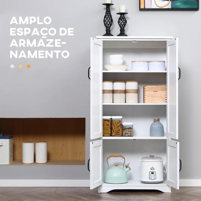 HOMCOM Armário de Cozinha Alto Móvel Auxiliar com 4 Portas e Prateleiras Ajustáveis 60x30x123 cm Branco