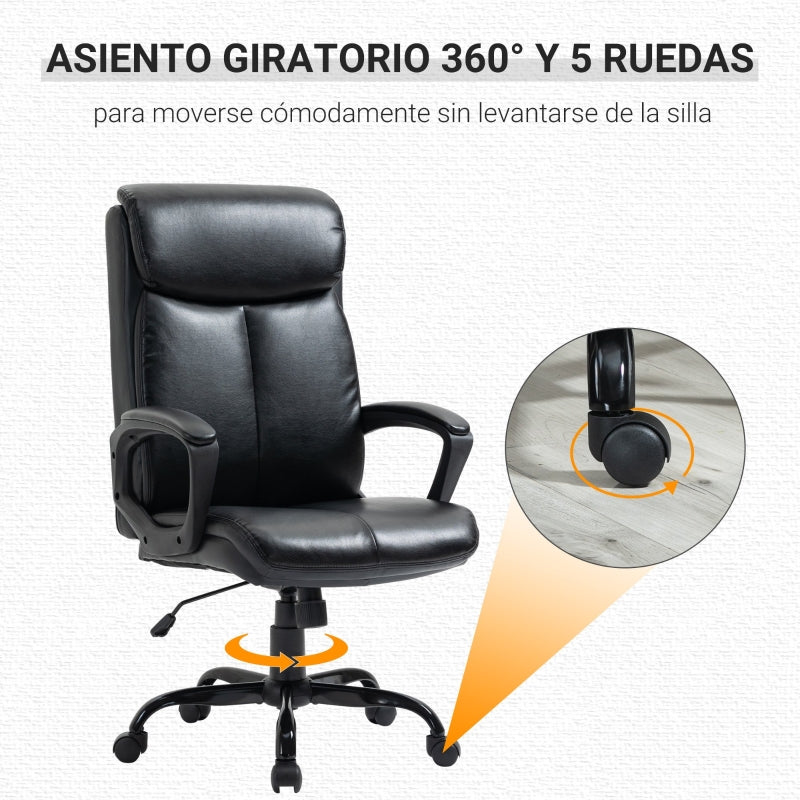 Vinsetto Cadeira de Escritório Giratória Ergonómica com Altura Ajustável Apoio para os Braços Alto Acolchoado de Couro Sintético 67x69x107-117cm Preto