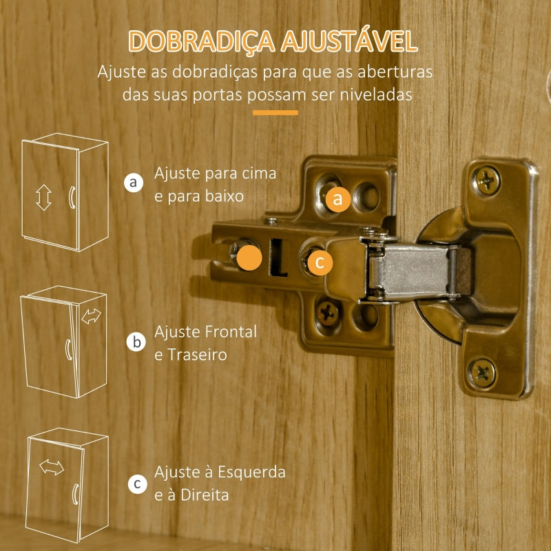 HOMCOM Armário para Cozinha com 1 Gaveta 4 Portas de Vidro Barra para Pendurar e Pés Elevados 80x40x184,5cm Madeira