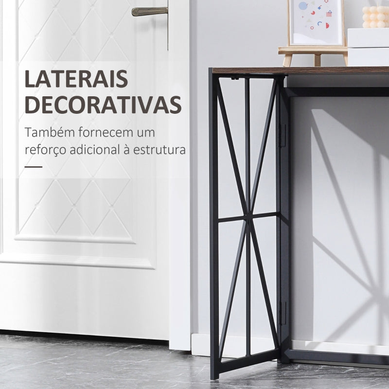 HOMCOM Consola Estilo Industrial com Estrutura em Metal Dobrável e bancada de MDF 100x38x80cm Marrom e Preto