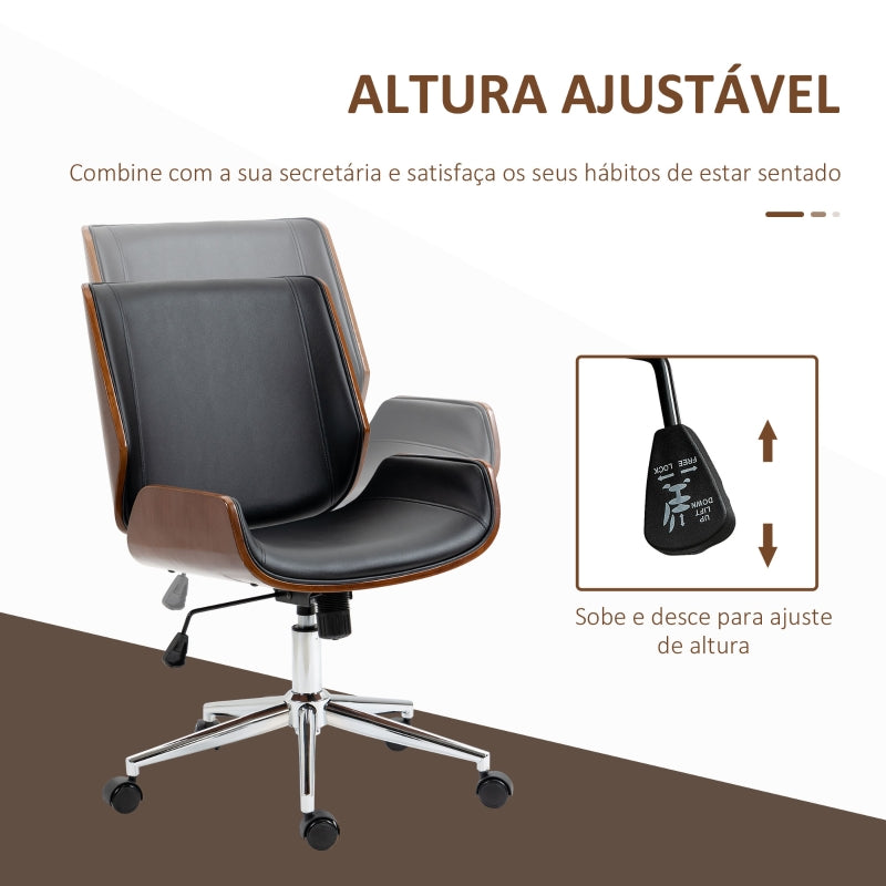 Vinsetto Cadeira de Escritório Operativa Giratória em PU com Altura Ajustável Função Inclinação 51x65,5x82-92cm Preto