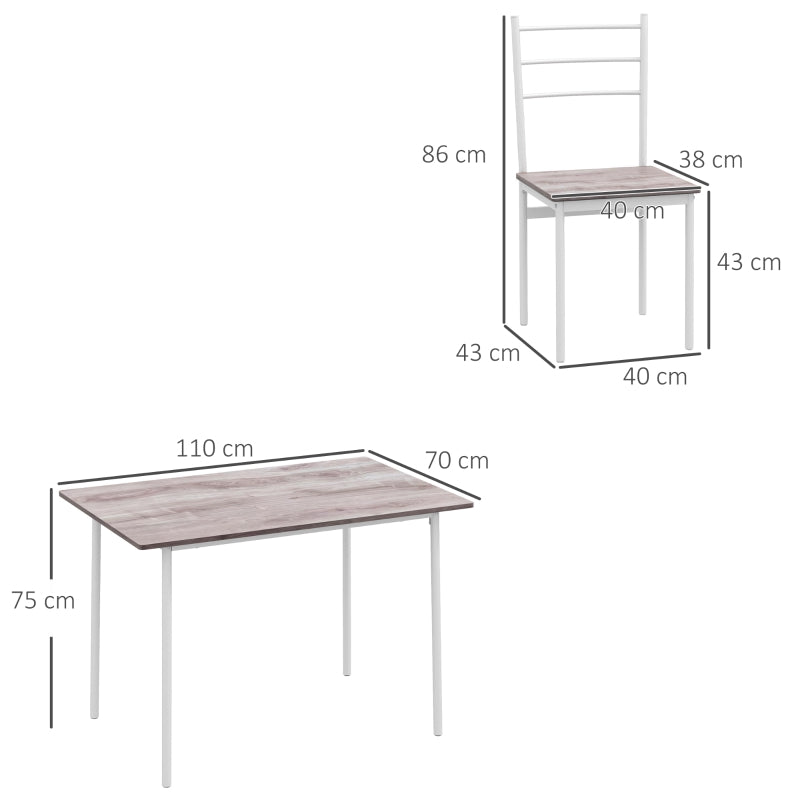 HOMCOM Conjunto de Refeição 5 Peças Conjunto de Mesa e 4 Cadeiras para 4 Pessoas com Estrutura de Aço 110x70x75 cm Madeira e Branco