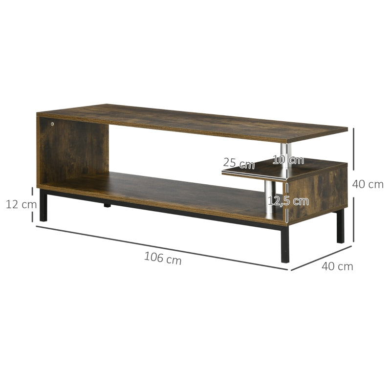 HOMCOM Mesa de Centro Moderna com Armazenamento Estrutura de Alumínio e Pés Elevados de Aço 106x40x40cm Marrom