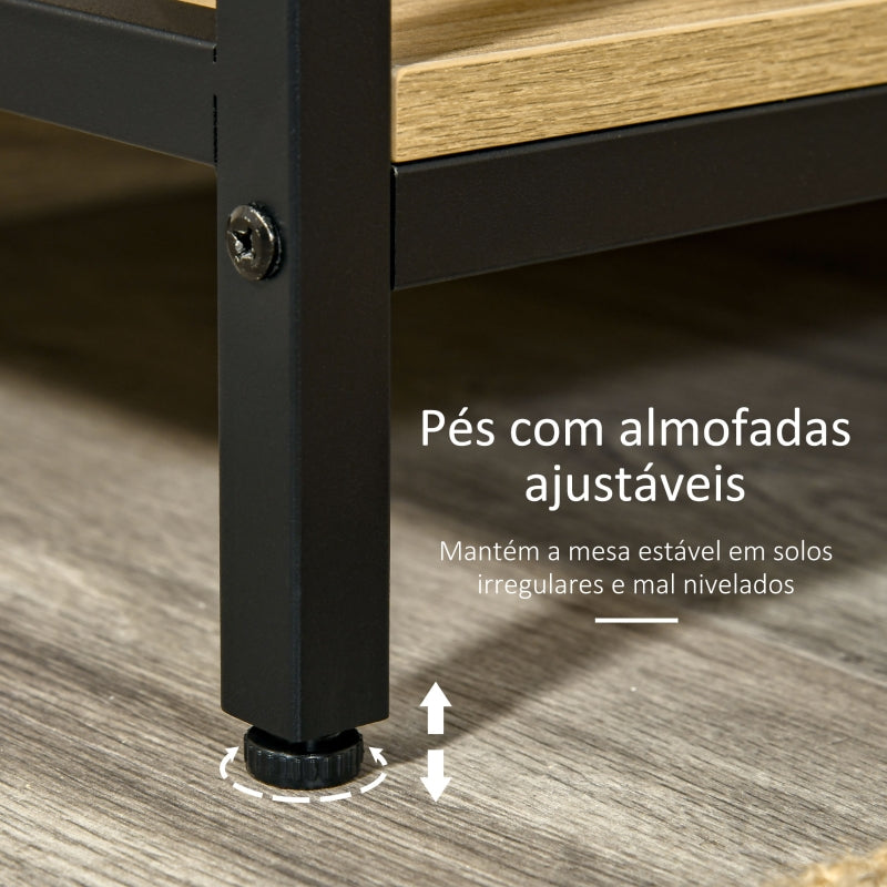 HOMCOM Mesa Consola Mesa de Entrada Estreita com 2 Gavetas e 2 Prateleiras de Armazenamento Estrutura de Aço para Corredor Entrada Sala de Estar 100x35x79,5cm Carvalho e Preto