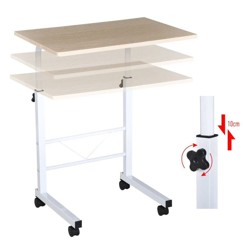 HOMCOM Mesa de computador para Hogar escritorio Altura Ajustável Mesa Compacta com Rodas 60x40x68-78cm Cor Branco