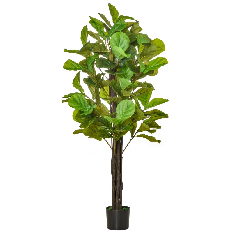 HOMCOM Planta Artificial Figueira no Vaso 155cm de Altura com 114 Folhas Planta Artificial para Interior Decoração para Casa Sala de Estar Dormitório Verde