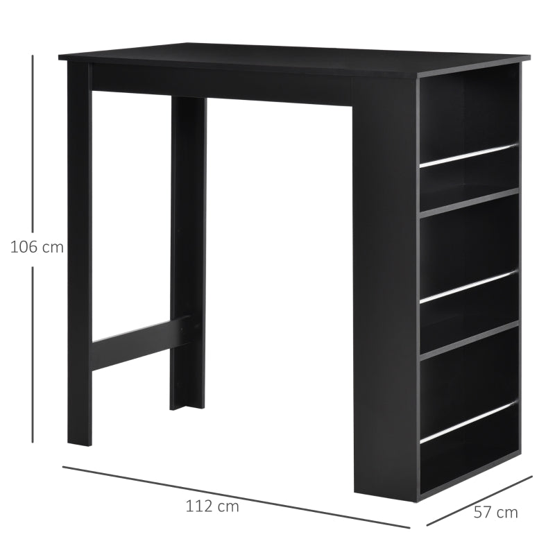 HOMCOM Mesa Bar de Bistrô com 3 Prateleiras com Suporte Estilo Moderno para Cozinha Sala de Estar Estrutura de Melamina 112x57x106cm Preto