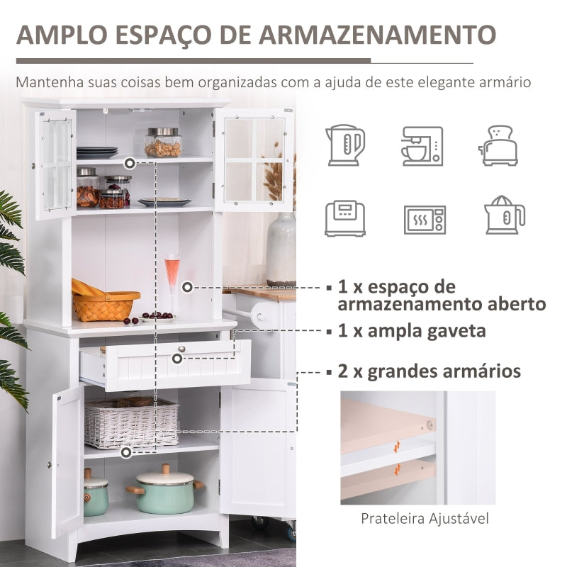 HOMCOM Armário de Cozinha Armário Auxiliar para Microondas com 2 Armários e Gaveta 68.6x40x164 cm Branco