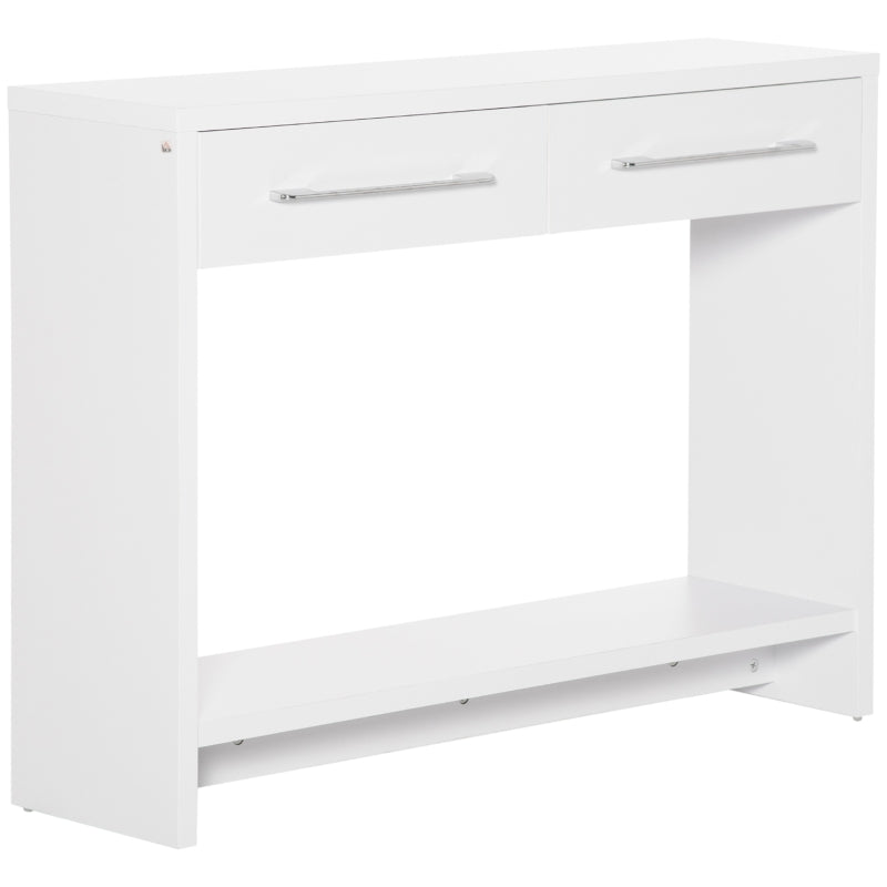 HOMCOM Mesa Consola com 2 Gavetas Prateleira de Armazenamento Móvel de Entrada Estilo Moderno Carga 50kg 101,6x28x76,2cm Branco