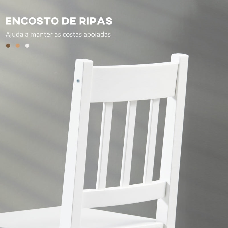 HOMCOM Conjunto de 2 Cadeiras de Sala de Jantar com Encosto de Ripas Estrutura de Madeira de Pinho 41x46,5x85,5 cm Branco