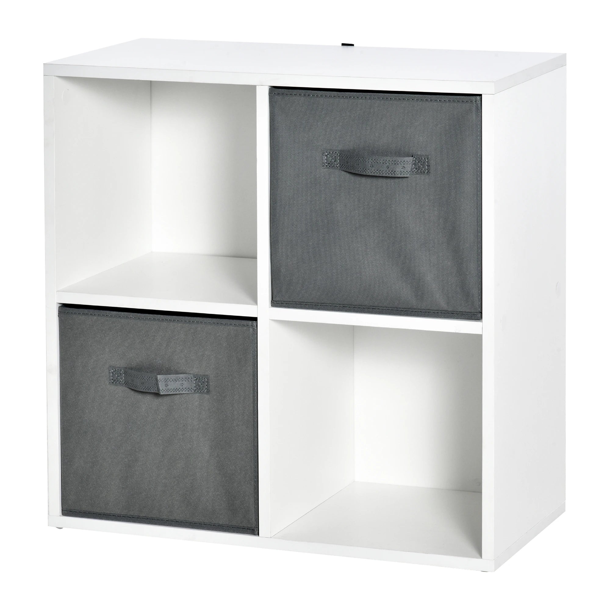 HOMCOM Estante para Livros de 4 Cubos Estante Modular com 2 Cestos Removíveis de TNT para Escritório Estúdio Dormitório 61,5x30x61,5cm Branco e Cinza