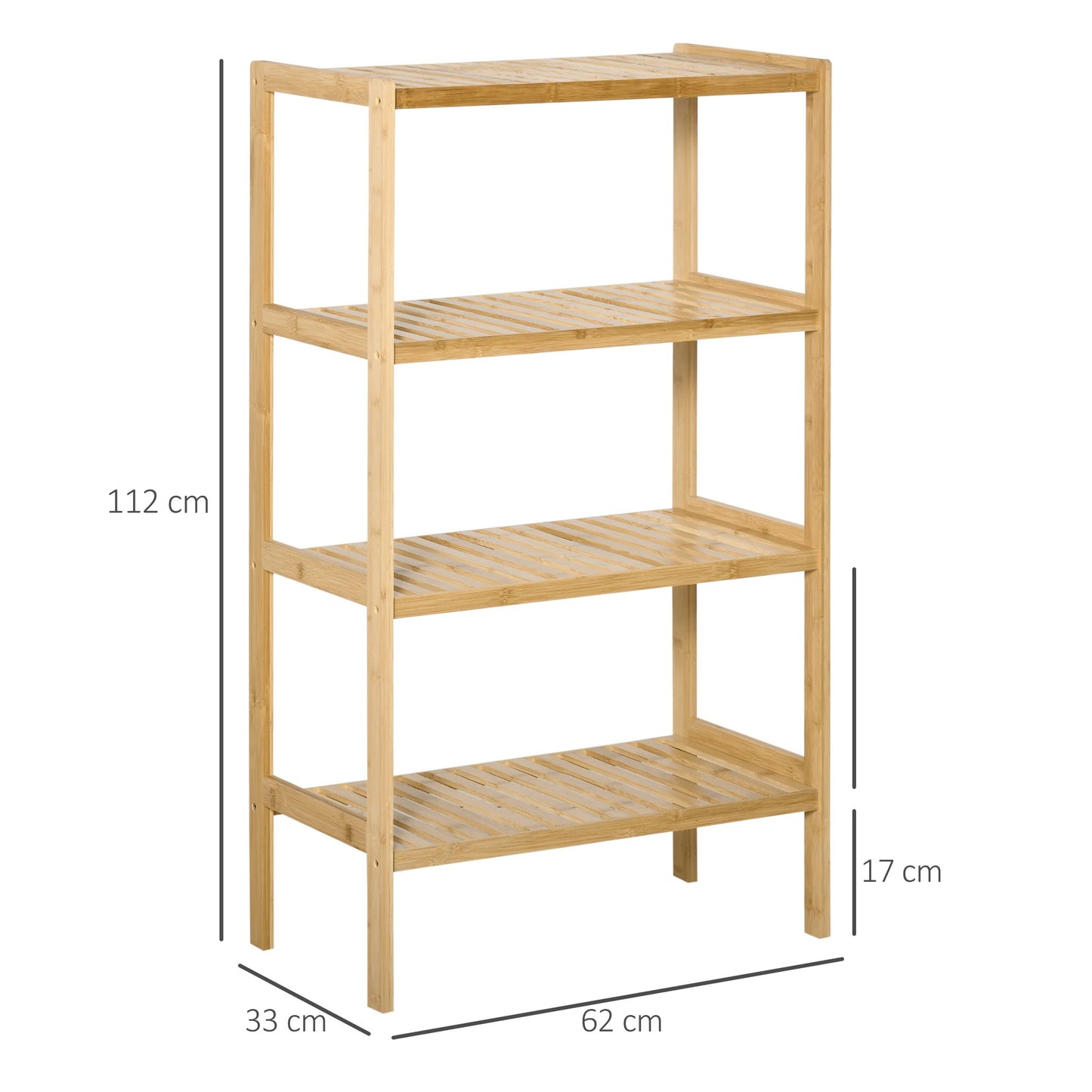 HOMCOM Estante de Bambú de 4 Níveis Móvel Organizador Multifuncional para Casa de Banho Cozinha Sala de Estar com Dispositivo Anti-Rolamento 62x33x112cn Natural