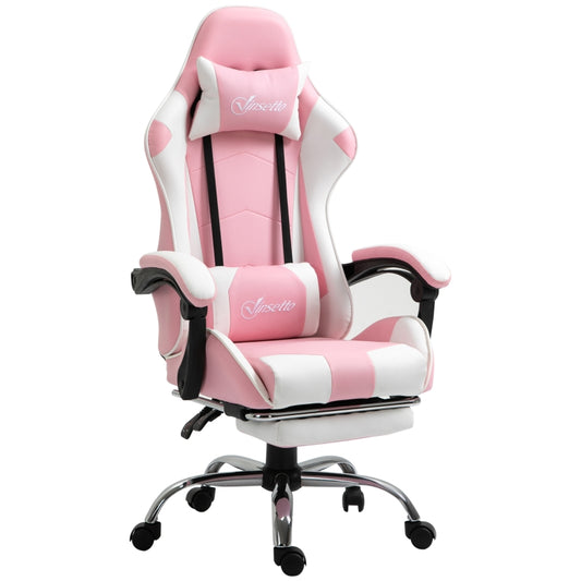 Vinsetto Cadeira de Gaming Reclinável Giratória com Apoio para a Cabeça Apoio para os Pés e Almofada Lombar 64x67x119-127 cm Rosa