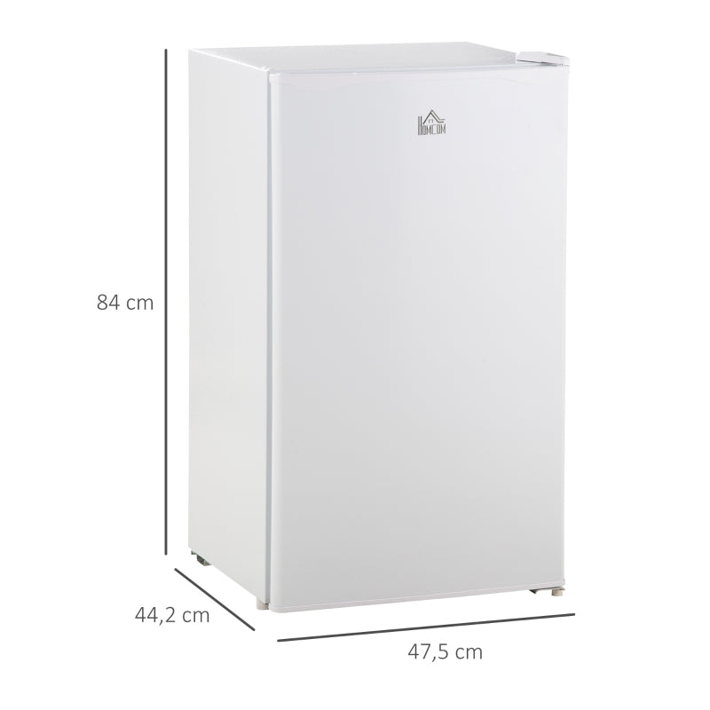 HOMCOM Mini Frigorífico 91L de Capacidade Frigorífico Elétrico Pequeno com Prateleira Ajustável Compartimento Congelador e Porta Reversível Silencioso 41dB 47,5x44,2x84cm Branco