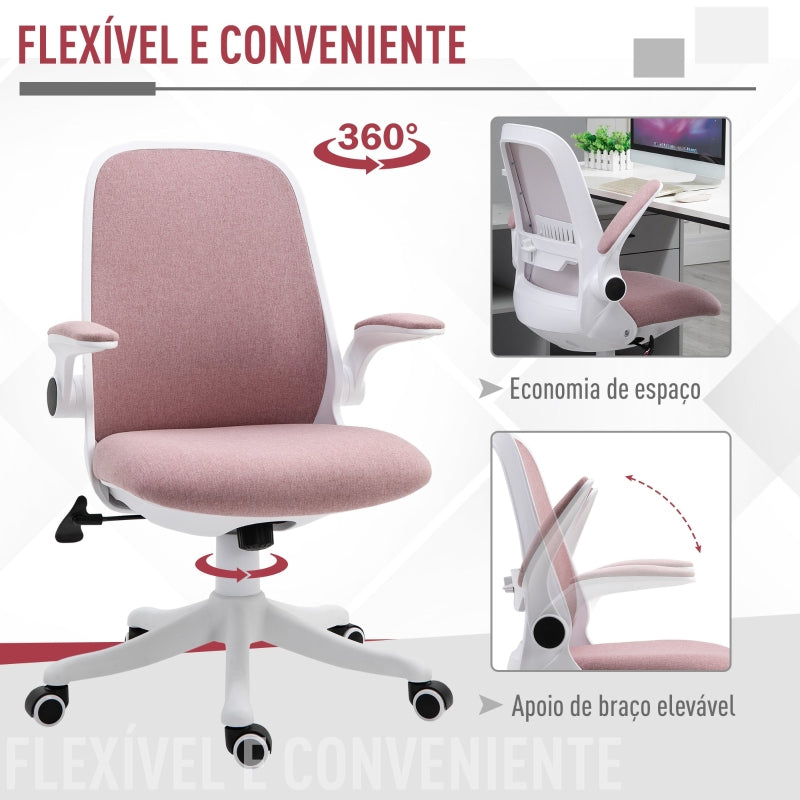 Vinsetto Cadeira de Escritório Giratória Função de Inclinação Altura Ajustável Ergonômica com Apoio de Braço Elevavel Carga 120 kg62,5x60x94-104 cm Rosa