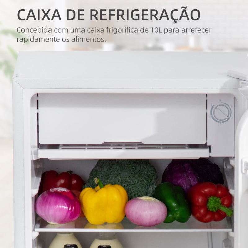 HOMCOM Mini Frigorífico 91L de Capacidade Frigorífico Elétrico Pequeno com Prateleira Ajustável Compartimento Congelador e Porta Reversível Silencioso 41dB 47,5x44,2x84cm Branco