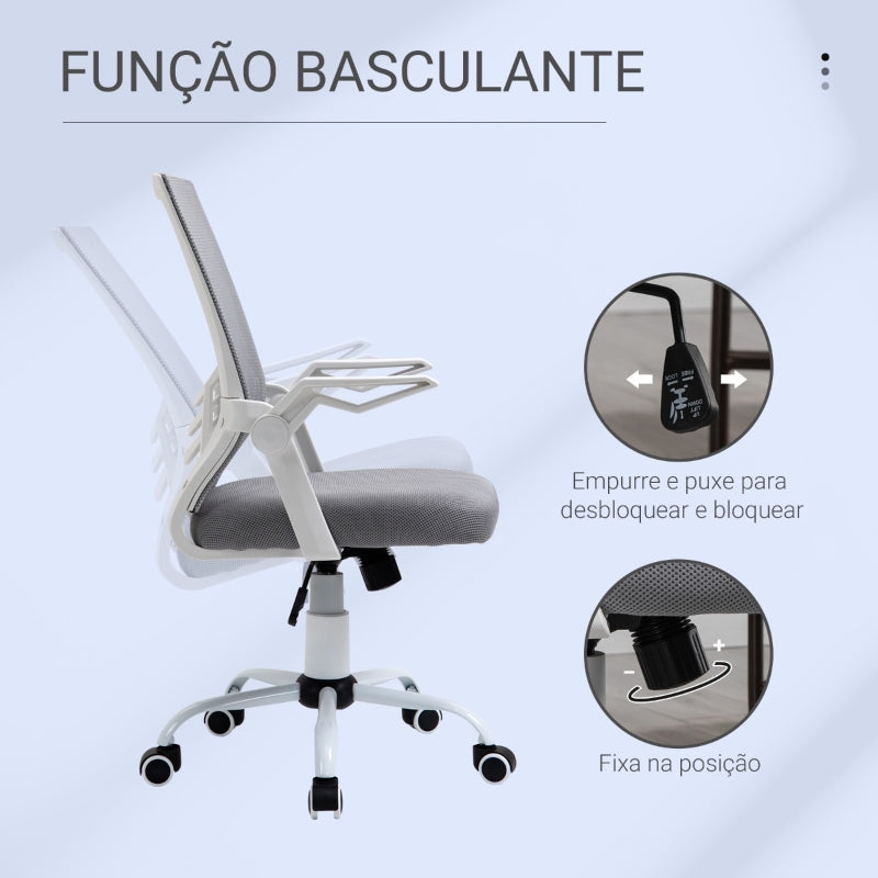 Vinsetto Cadeira de Escritório Ergonômica Giratória com Altura Ajustável Apoio para os Braços Dobrável Suporte Lombar e Encosto Transpirável 62,5x55x94-104cm Cinza