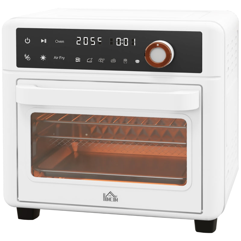 HOMCOM Mini Forno Elétrico Multifuncional de 13L 1200W com 12 Modos Temporizador e Temperatura Ajustável 33,5x32x32,5 cm Branco