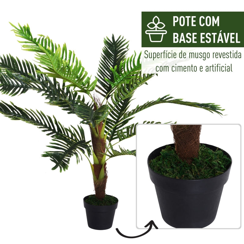 Outsunny Planta Artificial Cycas Artificial 123cm com bastões naturais Árvore decorativa da planta Sintético com vaso de flores