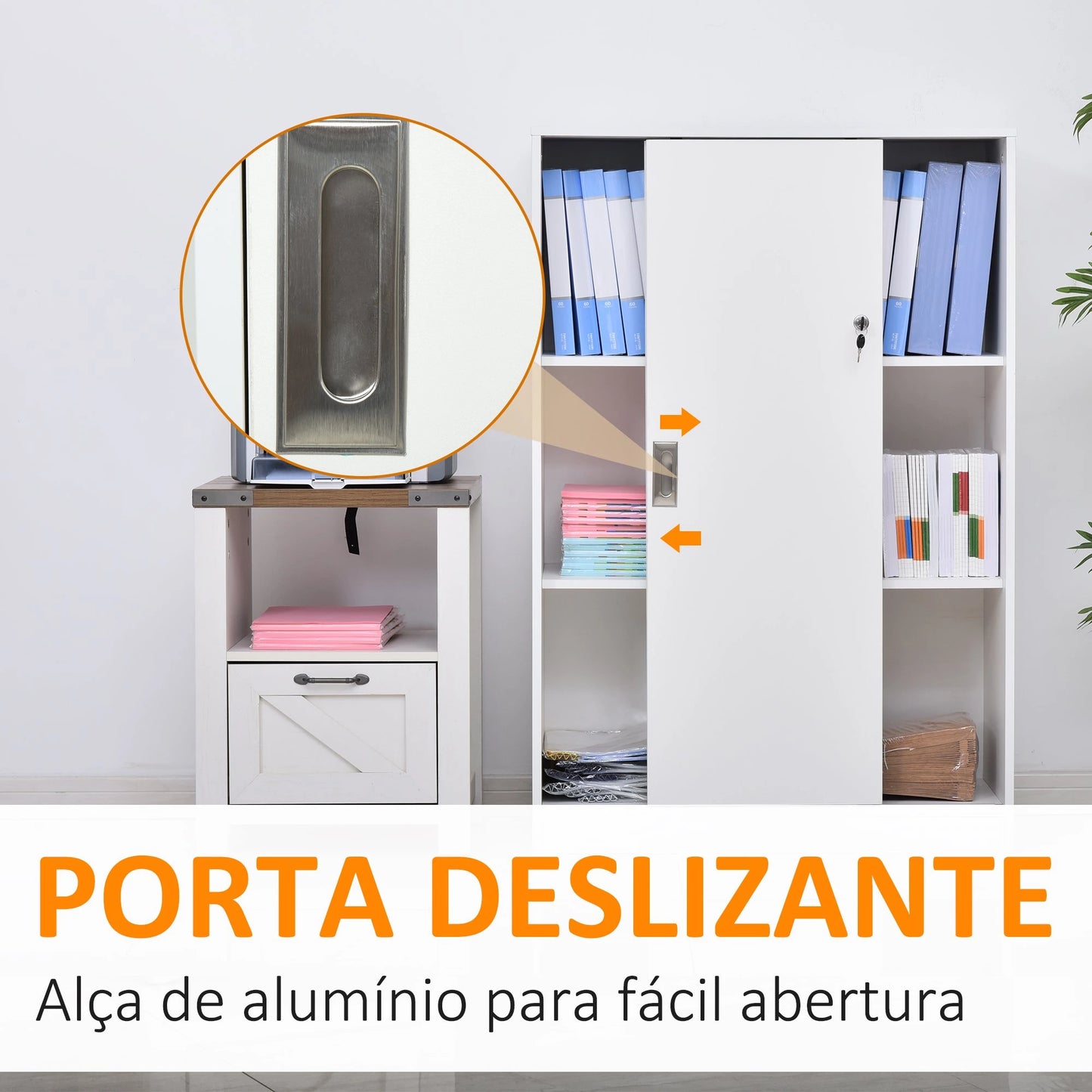 HOMCOM Armário de escritório com 2 portas deslizantes e 3 prateleiras 80x40x120 cm Branco