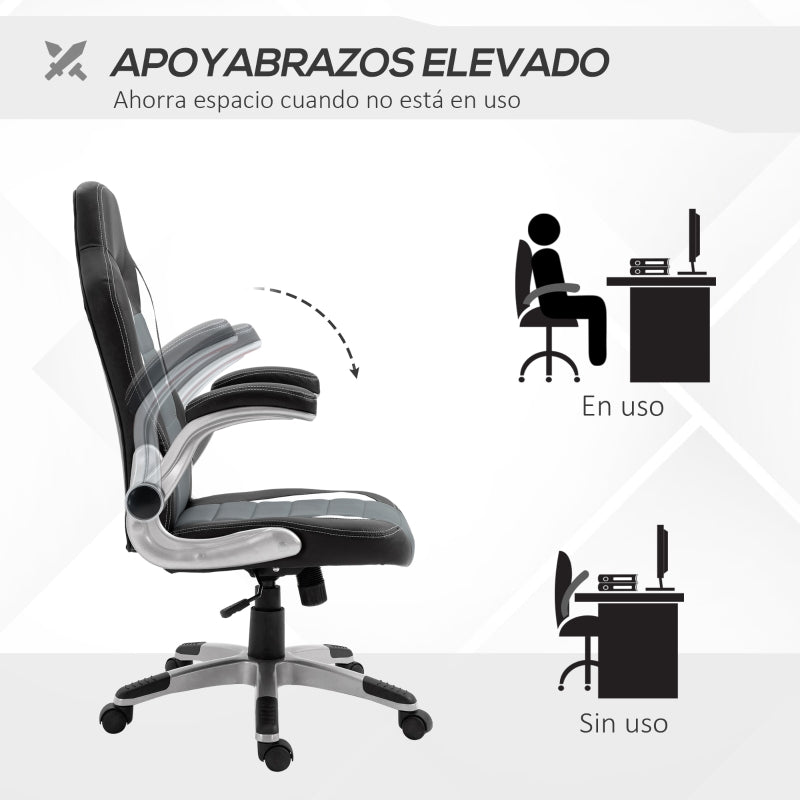 HOMCOM Cadeira de Escritório ergonómica Altura ajustável Com 5 rodas 65x69x(112-122) cm Preto e cinza