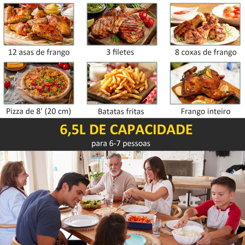 HOMCOM Fritadeira sem Óleo 6,5L 1700W Fritadeira de Ar Quente com 8 Programas Tela LED Tátil