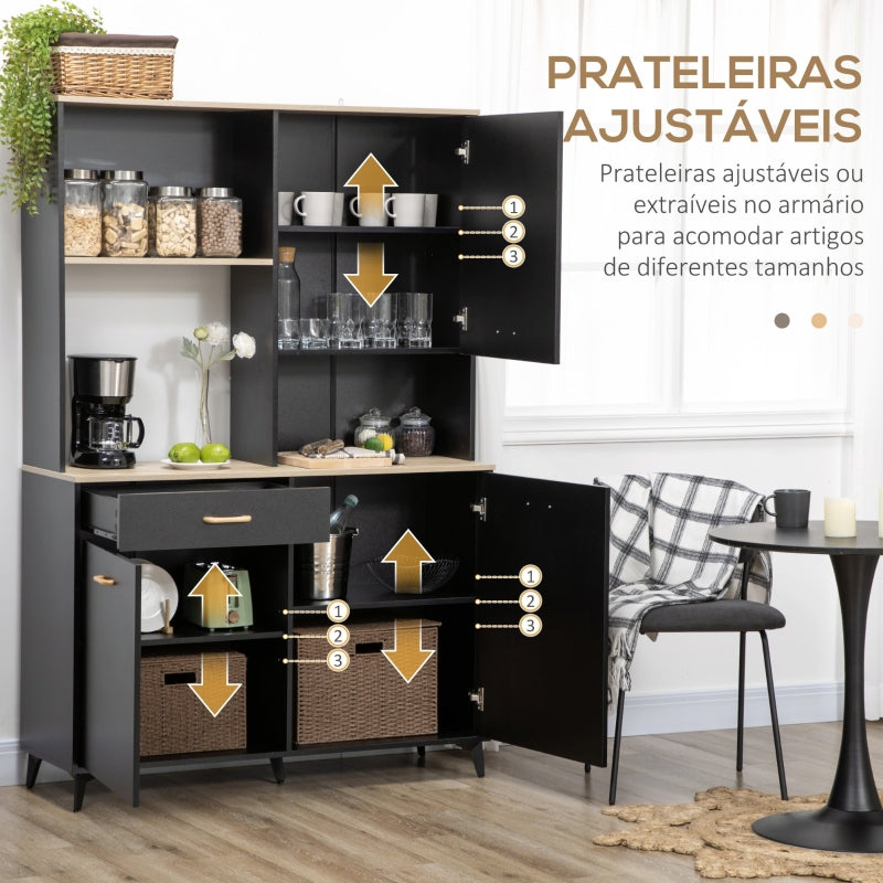 HOMCOM Armário de Cozinha com 1 Gaveta 3 Portas e Armazenamento Aberto Estilo Moderno 119x41x180cm Preto