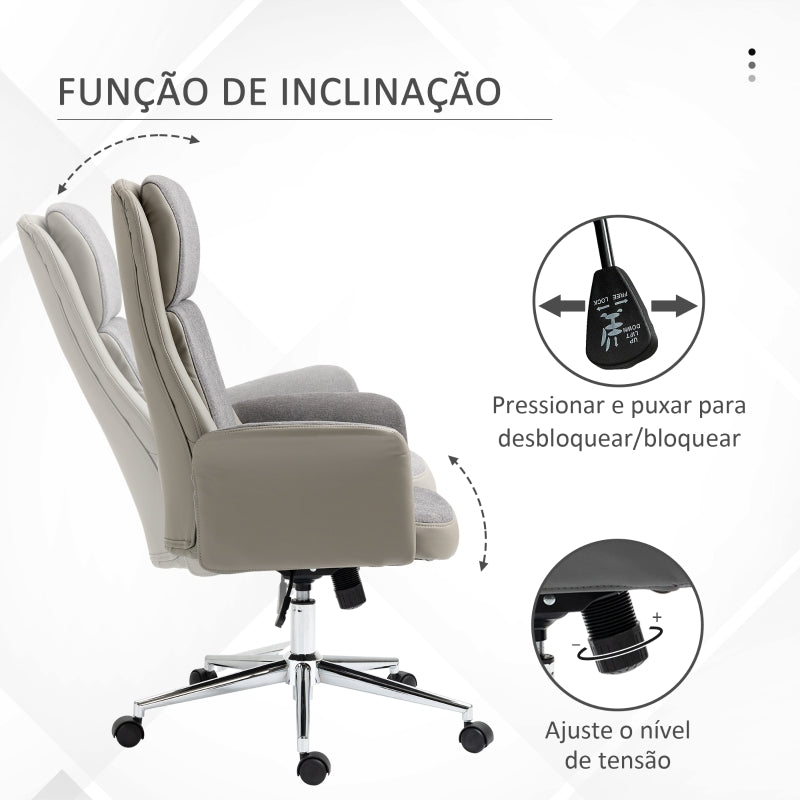 Vinsetto Cadeira de Escritório Operativa Estofada em PU Giratória com Altura Ajustável e Encosto Alto 65x72x108-118 cm Cinza