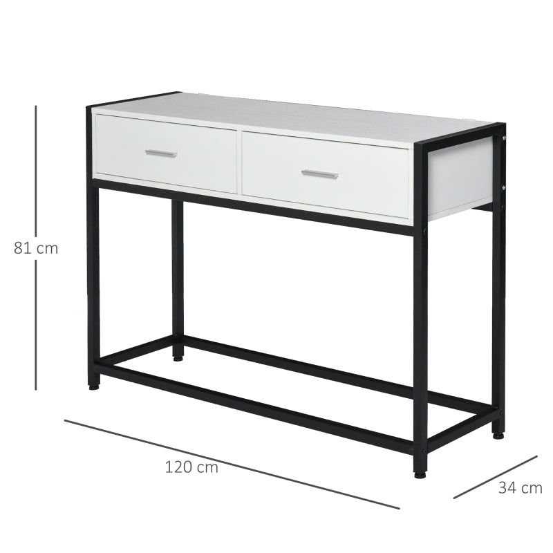 HOMCOM Consola Mesa de Entrada 120x34x81cm com 2 Gavetas e Pés Ajustáveis Móvel de Entrada de Estilo Moderno para Corredor Entrada Branco e Preto