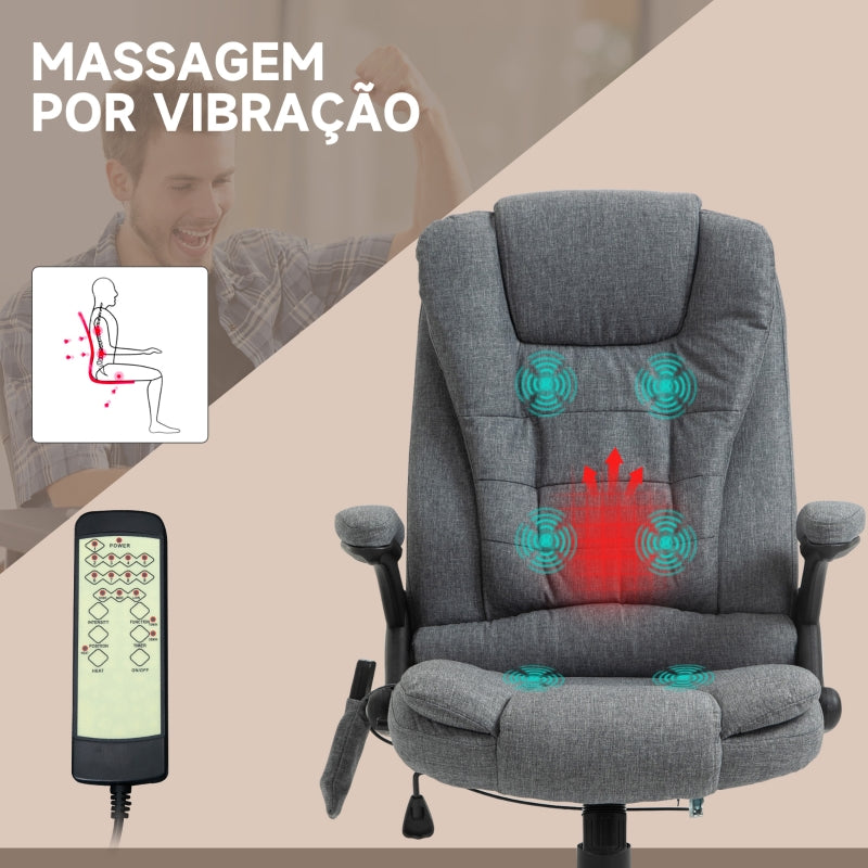 Vinsetto Cadeira de Escritório com 6 Pontos de Massagem Reclinável até 130° com Função de Aquecimento 68x72x110-120 cm Cinza