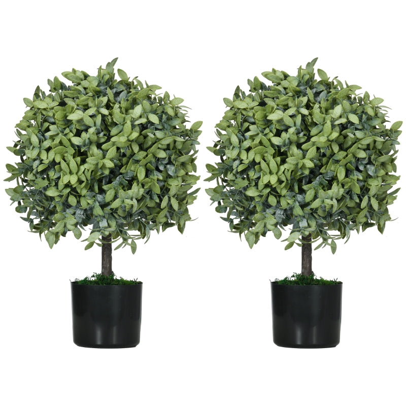 HOMCOM Conjunto de 2 Árvores de Chá Artificial 55 cm Planta Artificial com 343 Folhas Musgo e Vaso Planta Artificial Decorativa Verde