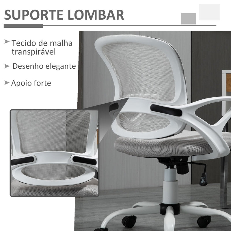 Vinsetto Cadeira de Oficina Ergonômica Basculante com Altura Ajustável Assento Giratório 360° Suporte Lombar e Malha Transpirável 61x61x89-99cm Cinza e Branco