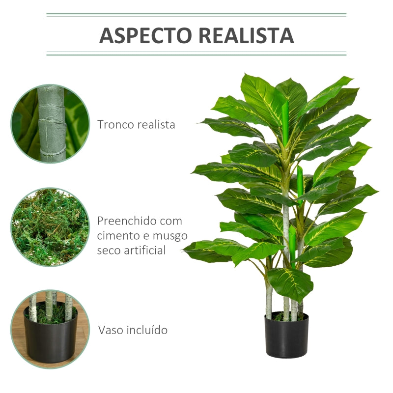 HOMCOM Planta Artificial de 95cm com 33 Folhas Realistas em Vaso de Cimento Planta Imitação Folha Perene Interior e Exterior para Decoração Verde