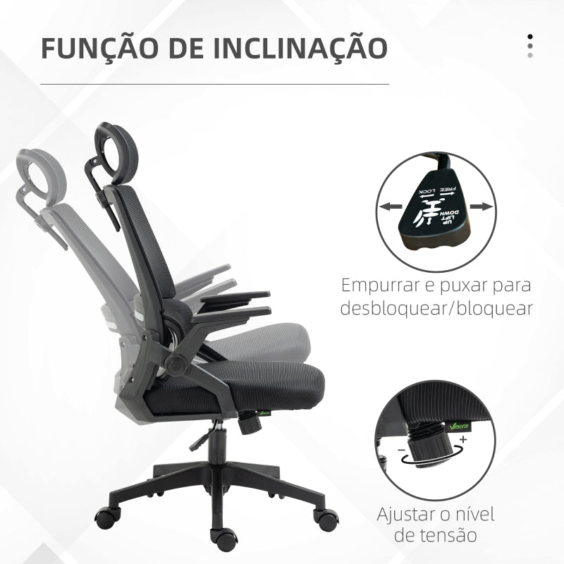 Vinsetto Cadeira de Escritório de Malha Cadeira de Escritório Giratória com Altura e Apoio para a Cabeça Ajustáveis 58x61x102-119 cm Preto