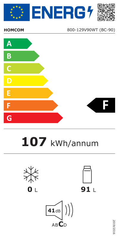 HOMCOM Mini Frigorífico 91L de Capacidade Frigorífico Elétrico Pequeno com Prateleira Ajustável Compartimento Congelador e Porta Reversível Silencioso 41dB 47,5x44,2x84cm Branco