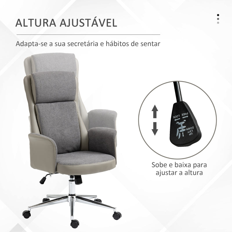 Vinsetto Cadeira de Escritório Operativa Estofada em PU Giratória com Altura Ajustável e Encosto Alto 65x72x108-118 cm Cinza