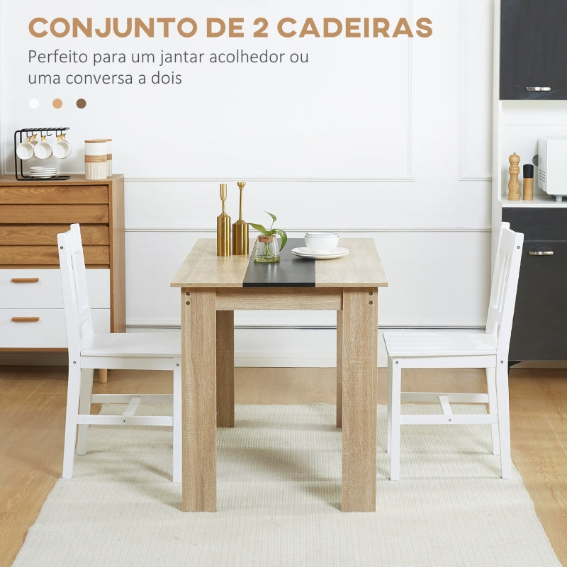 HOMCOM Conjunto de 2 Cadeiras de Sala de Jantar com Encosto de Ripas Estrutura de Madeira de Pinho 41x46,5x85,5 cm Branco