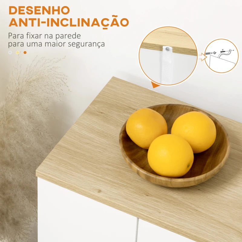 HOMCOM Aparador de Cozinha Aparador Branco com 2 Portas e 3 Prateleiras Abertas para Sala de Estar e Jantar 110x29,5x82 cm